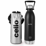 Cello Swift Thermosteel Water Bottle, 1800ml, Black | 24 Hours Hot & Cold | Scratch Resistant (DTP Coating) | Rust & Leak Proof | Ideal for Office, Gym, Home, Kitchen, Hiking, Trekking, Travel Bottle