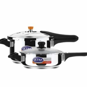 Ultra Duracook Junior Celebrations pack of 3.5L & 5.5L Pressurecooker,Gifting,SS304 FoodGrade,Interchangeable Lids,Frothcollector,Induction,3LayerCompositeBase,solid Bakelite handles,ISI,10Y Warranty