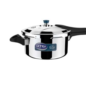 Ultra Duracook Triply Pressure Cooker 4.5 Litre | AISI 304 Food Grade Stainless Steel Cooker | 5 Years Warranty | Induction Compatible | Broad Base - Cooks Fast & Saves Gas | 1.2 MM Lid Thickness