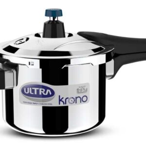 Ultra Triply Krono Pressure Cooker 3 Litre | Whistle Counter | Spillage Control | AISI 304 Food Grade Stainless Steel Cooker | 5 Years Warranty | 1.2 MM Lid Thickness | Induction Compatible