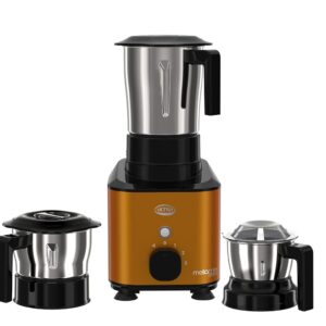 Ultra Metamix 750W 3Jar Mixer Grinder,Candy Yellow for Superfast grinding,High Speed,750 W,Safety Lock,SS304 Food Grade Jars,3 Jars(0.5L 0.8L,1.5L), ABS Body, Serrated blades, 5 Y Warranty on Motors