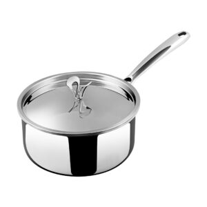 Ultra Triply Sauce Pan 16cm (1.6L) - Heavy Duty | 304 Food-Grade Stainless Steel Cookware with SS Lid | 2.5mm Tri-Ply Body, Fast & Even Heating with Prevents Charring, Non-Sticky Finish
