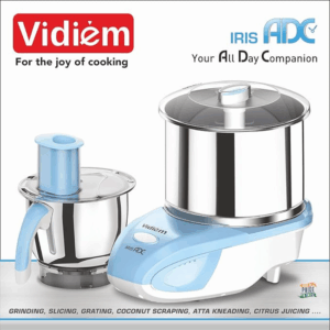 Vidiem IRIS ADC Wet Grinder & Food Processor | 2L Wet Grinder with Atta Kneader, Slicer, Citrus Juicer & Coconut Scraper | 5 Years Warranty | White & Blue