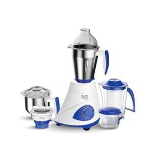 Preethi Blue Leaf Platinum MG 139 mixer grinder, 750 watt, White, 4 jars – Super Extractor juicer Jar & Storage Air-Tight Container, FBT motor with 5yr Warranty & Lifelong Free Service, Standard