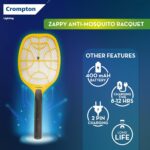 Crompton Anti-Mosquito Racquet Zappy | Mosquito Bat | Mosquito Killer | Rechargeable Mosquito Racket With Stand