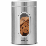 MILTON Steel Clear 350 Round Storage Jar, 270 ml, Steel Plain