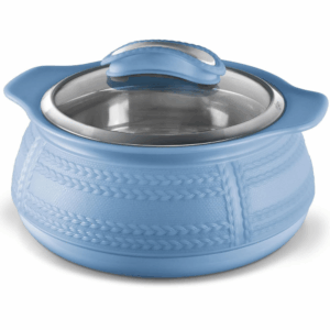 MILTON Weave 1500 Insulated Inner Stainless Steel Casserole with Glass Lid, 1.32 litres, Blue | BPA Free | Food Grade | Easy to Carry | Easy to Store | Ideal for Chapatti | Roti | Curd Maker