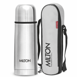 Milton Flip Lid 350 Thermosteel Water Bottle 350 ml, 24 Hr Hot and Cold I Leak Proof Lid with Jacket, ISI Certified I Vacuum Insulated I for Office, Gym, School I Silver