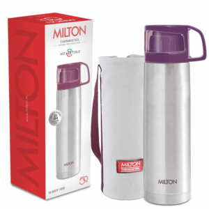 Milton Glassy 1000 Thermosteel 24 Hours Hot and Cold Water Bottle with Drinking Cup Lid, 1 Litre, Purple