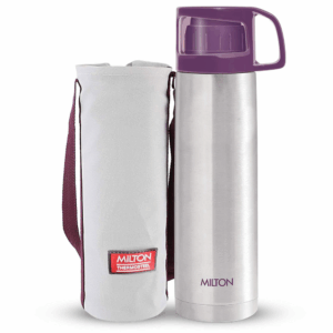 Milton Glassy 350 Thermosteel 24 Hours Hot and Cold Water Bottle with Drinking Cup Lid, 350 ml, Purple