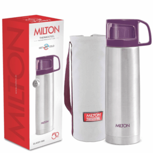 Milton Glassy 500 Thermosteel Vacuum Insulated Double Walled Flask with Drinking Cup lid & Jacket, 500 ml Water Bottles, 24 Hours Hot & Cold,Easy to Carry,Rust Proof, Tea, Coffee,Travel Bottle, Purple