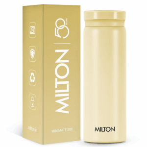 Milton Minimate 300 Thermosteel Water Bottle, 280ml | 24 Hr Hot and Cold, ISI Certified | Vacuum Insulated Flask | SS304 Stainless Steel, Leak-Proof Lid, Compact for Office, Gym, Travel | Ivory