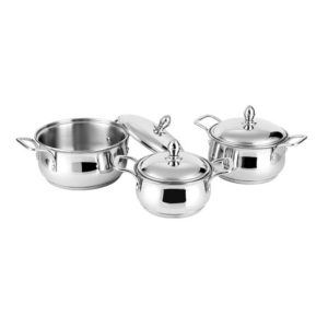 Steelcraft Premium Stainless Steel Induction Bottom Aura Cookware Family Combo Best for Cook and Serve Set of 3 pc Casserole (14cm, 850ml) (16cm, 1300ml)(18cm, 1800ml) with Steel Lids, Silver