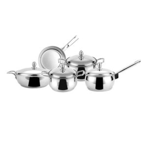 Steelcraft Premium Stainless Steel Induction Bottom Aura Cookware Family Combo Casserole (14, 18 cm),Kadhai with Steel lid (20 cm), Frypan (20Cm) and Saucepan (16 cm) Cook and Serve,Set of 5