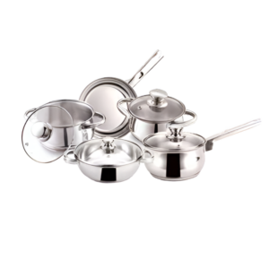 Steelcraft Premium Stainless Steel Induction Bottom Esteem Cookware Family Combo Casserole (14, 18 cm), Kadhai with Glass lid (20 cm), Frypan (20Cm) and Saucepan (16cm) Cook and Serve, Set of 5