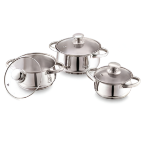 Steelcraft Premium Stainless Steel Induction Bottom Esteem Cookware Family Combo Best for Cook and Serve Set of 3 pc Casserole (14cm, 850ml) (16cm, 1300ml)(18cm, 1800ml) with Glass Lids, Silver
