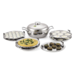 Mirror Stainless Steel Tri-Ply Multi Kadhai Set, 7 Pieces (2 Idli Plates, 2 Dhokla Plates, 2 Mini Idli Plates, 1 Patra/Modak/Momo Plate)