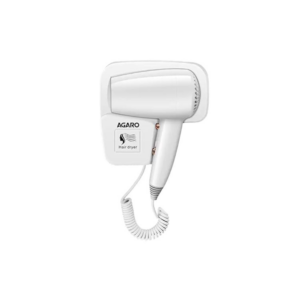 AGARO Hd1417 Wall Mounted Hair Dryer 1400 Watts, Electric Wall Mount Hair Dryer, Hotel, Bathroom, Household, Wall Hanging Dryer, White