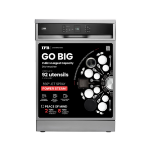 IFB 15 Place Freestanding Dishwasher with DeepClean® Technology, 3rd Cutlery Tray, 70°C Hot Water Wash, Turbo Drying, Anti-Bacterial Filter, Perfect for Indian Utensils (Neptune VX15, Dark Silver)