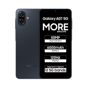 Samsung Galaxy A07 5G Smartphone (Black, 6GB RAM, 128GB Storage) | 120Hz Refresh Rate | Massive 6000mAh Battery | 50MP True Dual Camera | 6 Gen OS Upgrades | Knox Vault