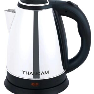 Thangam Electric Stainless Steel Electric Kettle 1.8 Litre 1500W | for Boiling Water, Single Touch Lid Locking, Silver/Black