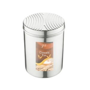 JVL Classicware Stainless Steel Storage Tin, Designer Airtight Container with Elegant Lid, Mirror Finish, Rust-Resistant, Durable Jar for Spices, Snacks, Dry Fruits & Grains