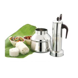 JVL Stainless Steel Round Puttu Kudam Maker with Triply Base, comes with Lid, Candle, Bottom & Needle, Traditional Steamer Set for Induction & Gas Stove, Durable & Easy to Clean (Stainless Steel – Round)