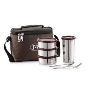 JVL Trixo Stainless Steel Lunch Box Set of 3 Leak-Proof Containers, Capacity Each 300ml & 1 Tumbler (500ml) with Insulated Bag & Cutlery Included, Ideal for Office, School & Travel (Trixo-2)