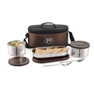JVL Trixo Stainless Steel Lunch Box Set of 2 Double Walled Insulated Leak-Proof Containers (300ml) & Capsule Container (475ml) with Insulated Bag & Cutlery, Ideal for Office, School & Travel (Trixo-4)